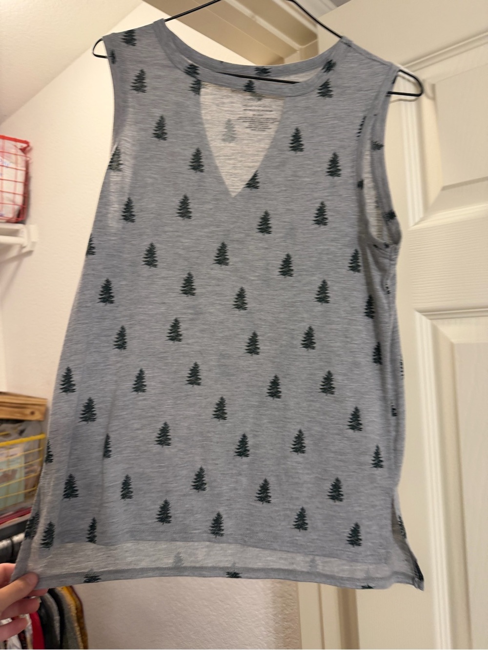 Grey Sleeveless Top with Pine Tree Print